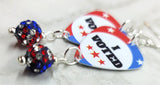 I Voted Guitar Pick Earrings with American Flag Pave Bead Dangles