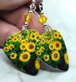 Field of Sunflowers Guitar Pick Earrings with Yellow Swarovski Crystals