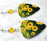 Field of Sunflowers Guitar Pick Earrings with Yellow Swarovski Crystals