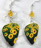 Field of Sunflowers Guitar Pick Earrings with Yellow Swarovski Crystals