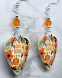 Give Thanks Autumnal Scene Guitar Pick Earrings with Orange Swarovski Crystals
