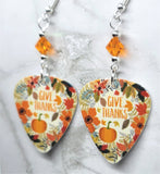 Give Thanks Autumnal Scene Guitar Pick Earrings with Orange Swarovski Crystals