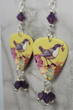 Song Bird Guitar Pick Earrings with Purple Opal Swarovski Crystals