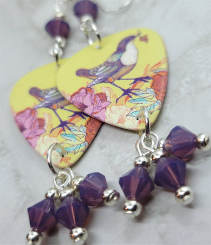 Song Bird Guitar Pick Earrings with Purple Opal Swarovski Crystals