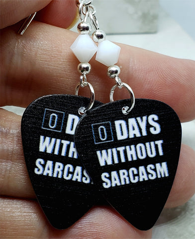CLEARANCE 0 Days Without Sarcasm Guitar Pick Earrings with White Swarovski Crystals