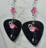 Pink Flamingo and Baby Guitar Pick Earrings with Pink Swarovski Crystals