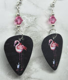 Pink Flamingo and Baby Guitar Pick Earrings with Pink Swarovski Crystals