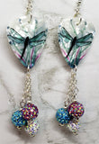 Dragonfly Guitar Pick Earrings with Pave Bead Dangles