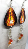 Electric Guitar in Flames Guitar Pick Earrings with Charm and Swarovski Crystal Dangles