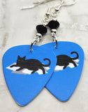 Black Cat on Paper Stack Guitar Pick Earrings with Black Swarovski Crystals