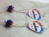 I Voted Guitar Pick Earrings with Red, White and Blue Pave Single Bead Dangles
