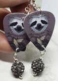 Sloth Guitar Pick Earrings with Gray Pave Bead Dangles