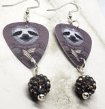 Sloth Guitar Pick Earrings with Gray Pave Bead Dangles