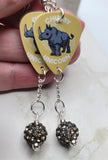 Chubby Unicorn Rhinoceros Guitar Pick Earrings with Gray Pave Bead Dangles