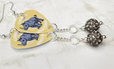 Chubby Unicorn Rhinoceros Guitar Pick Earrings with Gray Pave Bead Dangles