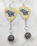 Chubby Unicorn Rhinoceros Guitar Pick Earrings with Gray Pave Bead Dangles