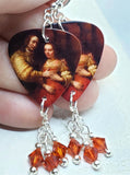 Rembrandt's The Jewish Bride Guitar Pick Earrings with Indian Red Swarovski Crystal Dangles