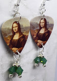 Leonardo da Vinci Mona Lisa Guitar Pick Earrings with Green Opal Swarovski Crystal Dangles