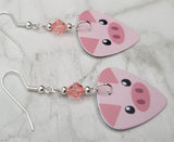 Pig Guitar Pick Earrings with Pink Swarovski Crystals