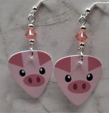 Pig Guitar Pick Earrings with Pink Swarovski Crystals