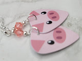 Pig Guitar Pick Earrings with Pink Swarovski Crystals