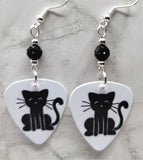 Black Cat Guitar Pick Earrings with Black Pave Beads