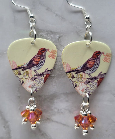 Song Bird Guitar Pick Earrings with Astral Pink Swarovski Crystal Dangles