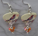 Song Bird Guitar Pick Earrings with Astral Pink Swarovski Crystal Dangles