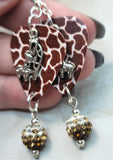 Mother and Baby Giraffe Charm on Giraffe Patterned Guitar Pick Earrings with Brown Ombre Pave Bead Dangles