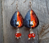 Guitar Ice and Flames Guitar Pick Earrings with Fire Opal Swarovski Crystal Dangles