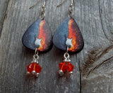 Guitar Ice and Flames Guitar Pick Earrings with Fire Opal Swarovski Crystal Dangles