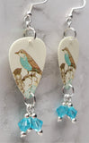 Song Bird Guitar Pick Earrings with Transparent Turquoise Swarovski Crystal Dangles