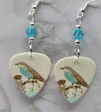 Song Bird Guitar Pick Earrings with Transparent Turquoise Swarovski Crystals