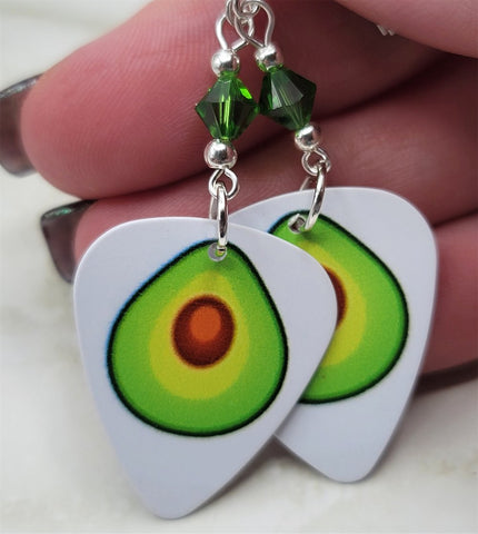 Avocado Guitar Pick Earrings with Green Swarovski Crystals