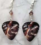 Koala Bear Clinging to a Tree Guitar Pick Earrings with Brown Swarovski Crystals