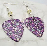 Multiple Stars on a Purple Guitar Pick Earrings with Pale Yellow Swarovski Crystals