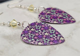 Multiple Stars on a Purple Guitar Pick Earrings with Pale Yellow Swarovski Crystals