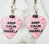 Keep Calm and Sparkle Guitar Pick Earrings with Clear AB Swarovski Crystals