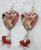 Climbing Koala Bear Guitar Pick Earrings with Indian Red Swarovski Crystal Dangles