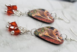 Climbing Koala Bear Guitar Pick Earrings with Indian Red Swarovski Crystal Dangles