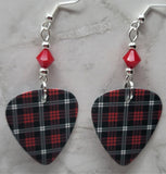 Black, Red, and White Plaid Guitar Pick with Red Swarovski Crystals