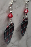 Black, Red, and White Plaid Guitar Pick with Red Swarovski Crystals