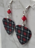 Black, Red, and White Plaid Guitar Pick with Red Swarovski Crystals