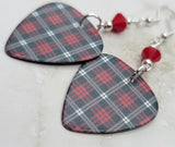 Black, Red, and White Plaid Guitar Pick with Red Swarovski Crystals