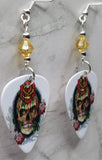 Skull and Roses Guitar Pick Earrings with Pale Yellow Swarovski Crystals