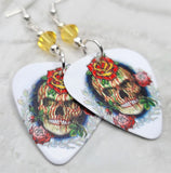 Skull and Roses Guitar Pick Earrings with Pale Yellow Swarovski Crystals