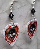 Skull and Heart with Barbed Wire Guitar Pick Earrings with Black Swarovski Crystals