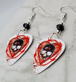 Skull and Heart with Barbed Wire Guitar Pick Earrings with Black Swarovski Crystals