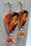 Fire Phoenix Guitar Pick Earrings with Fire Opal Swarovski Crystal Dangles