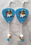 Calico Cat Guitar Pick Earrings with Swarovski Crystal Dangles